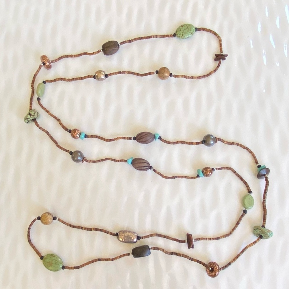 Silpada Bohemian Shells and Stone Beaded Necklace 60” long.  N1569 - Picture 3 of 8